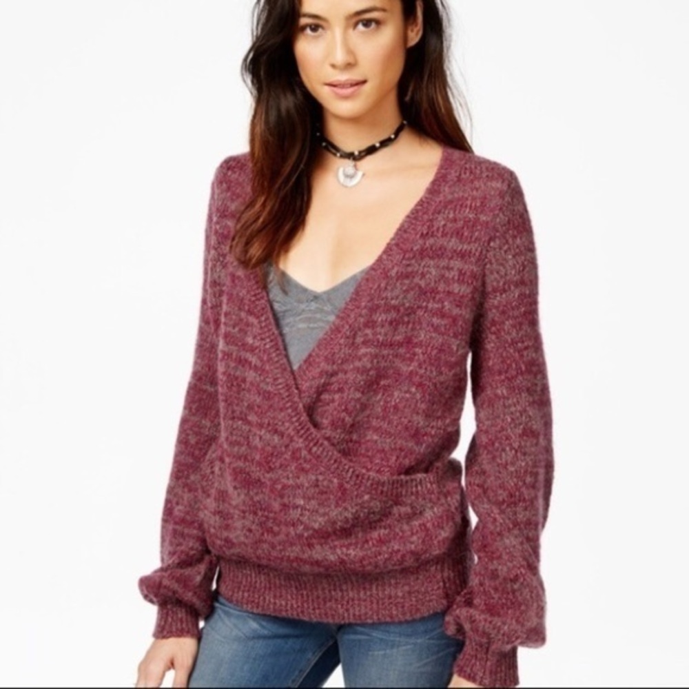 Free People Sweater Mohair Wool Blend Faux Wrap